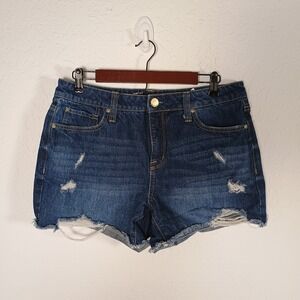 Seven7 Women's Size 8 Blue Denim Frayed Hem Slim Fit Weekend Shorts 100% Cotton